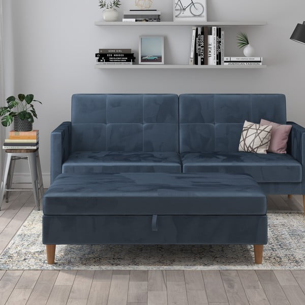 Plavi baršunast tabure Lilly – Støraa-image-1