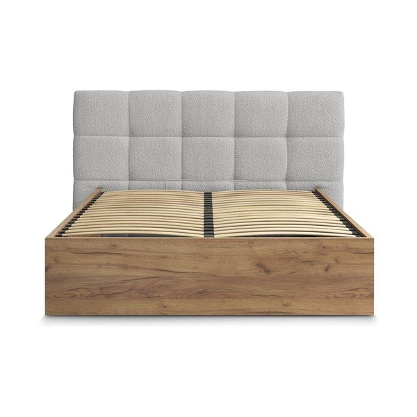 Sivi podstavljeni tapecirani/od iverice bračni krevet s prostorom za odlaganje s podnicom 160x200 cm Kumo – Bobochic Paris