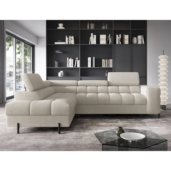 Krem sklopiva/s prostorom za odlaganje kutna garnitura od bouclé tkanine (s lijevim kutom/u obliku slova L) Ferucce – ELTAP-image-1