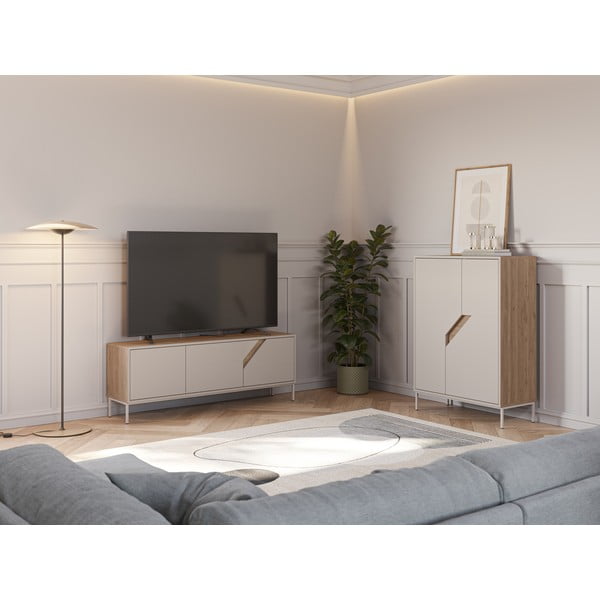 Krem/u prirodnoj boji komoda u dekoru hrasta 85x120x40 cm Lilou – Marckeric-image-1