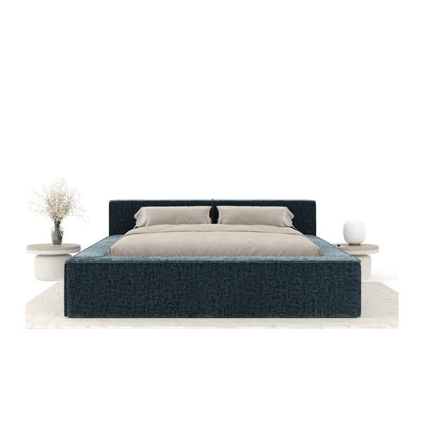 Prljavo plavi tapecirani bračni krevet s prostorom za odlaganje s podnicom 160x200 cm Voliera – Maison de Rêve-image-3