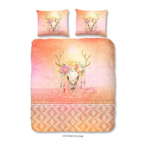 Pamučna posteljina za bračni krevet Good Morning Skully Orange, 200 x 240 cm