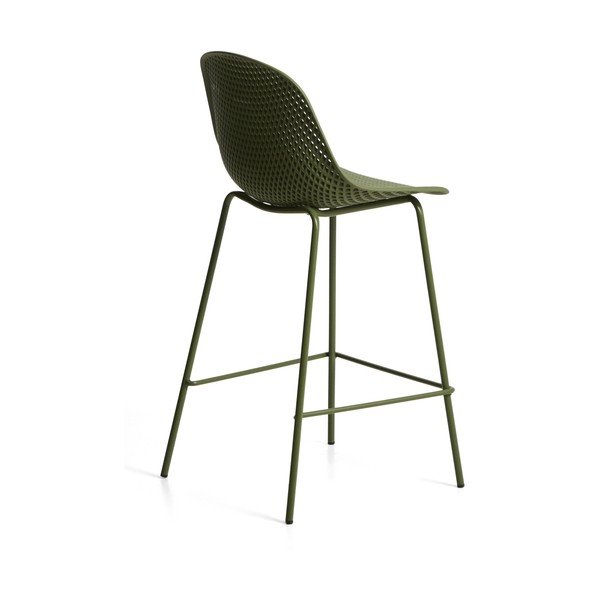 Zelena metalna/plastična vrtna barska stolica Quinby – Kave Home-image-4