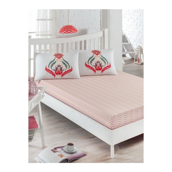 Komplet bijelih elastičnih plahti i 2 jastučnice za bračni krevet od maka, 160 x 200 cm