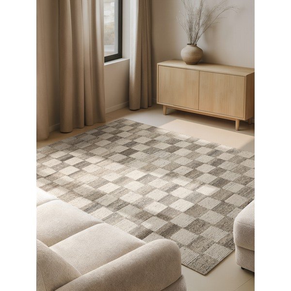 Krem ručno rađen vunen tepih 80x150 cm Boho 1.0 Quadra – Vikosa-image-1