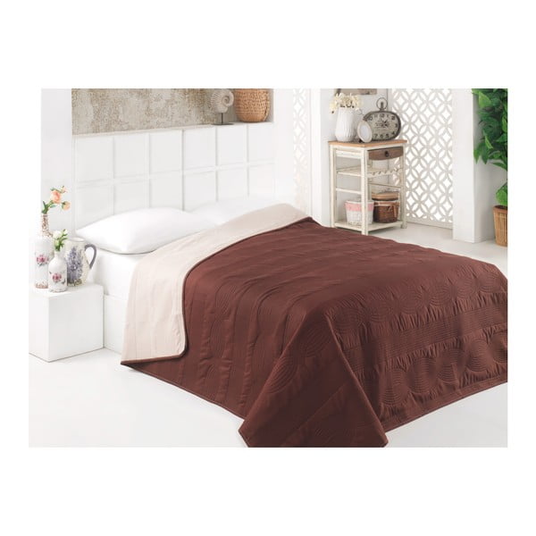 Smeđe-bijeli dvostrani prekrivač preko kreveta od mikrovlakana, 160 x 220 cm