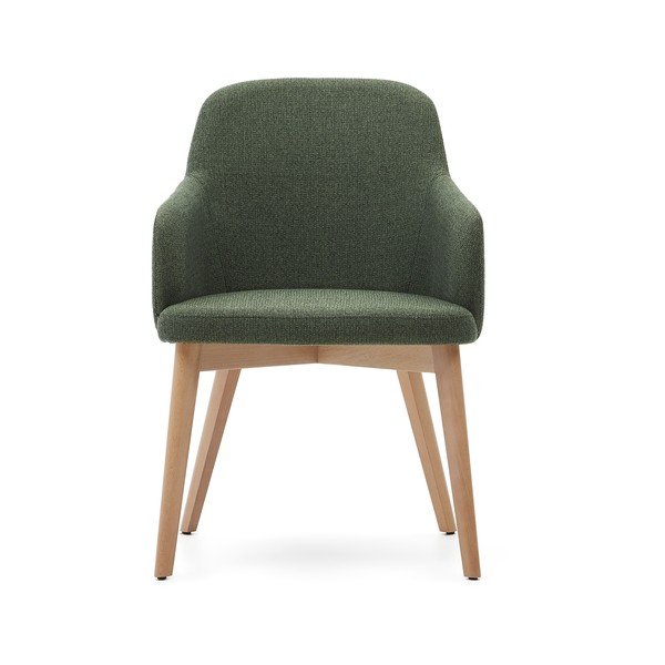 Tamno zelena podstavljena blagovaonska stolica s naslonima za ruke Nelida – Kave Home-image-2