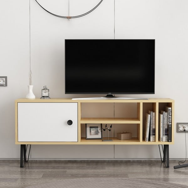Bijelo/natur TV stol u dekoru hrasta 120x52 cm Arven - Kalune Design-image-2