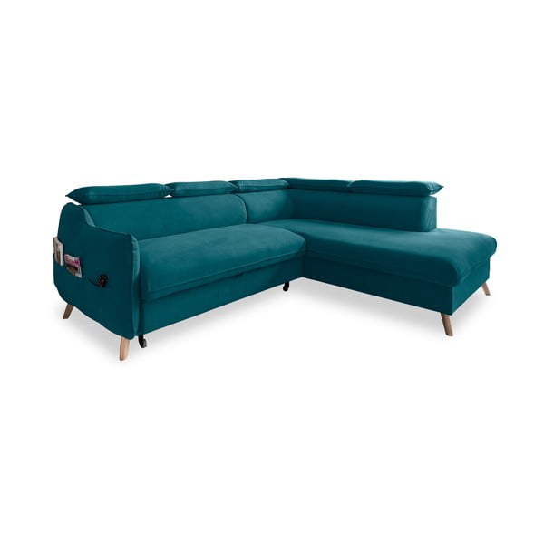 Tirkizna baršunasta sklopiva kutna garnitura (s desnim kutom) Sweet Harmony – Miuform