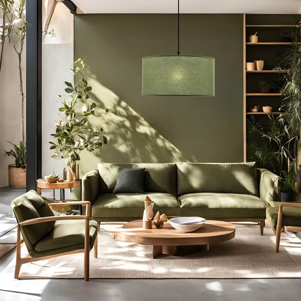 Zelena viseća svjetiljka s tekstilnim sjenilom ø 40 cm Shanti – Candellux Lighting-image-1