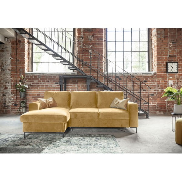 Žuta baršunasta kutna garnitura Miuform Lofty Lilly, lijevi kut-image-1