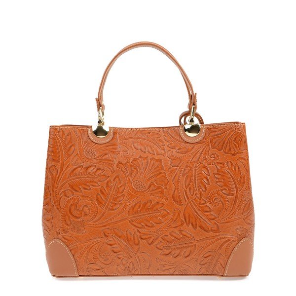Konjak smeđa kožna torbica Carla Ferreri Floral-image-1