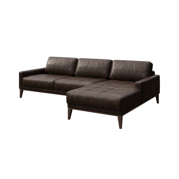 Tamnosmeđa kožna kutna garnitura MESONICA Musso Tufted, desni kut-image-2