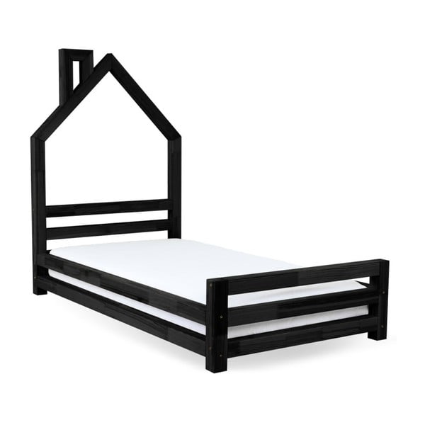 Crni dječji krevet od smreke Benlemi Wally, 120 x 200 cm