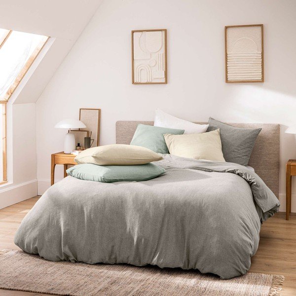 Siva 3-dijelna pamučna posteljina za bračni krevet/za produženi krevet 240x220 cm Meline – douceur d'intérieur-image-3