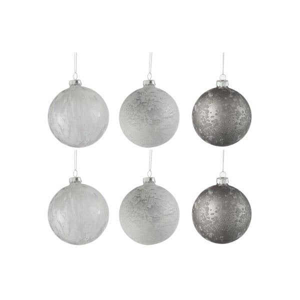 Set od 6 staklenih božićnih ukrasa u bijelo-srebrnoj boji j-line Bauble Ø 8 cm