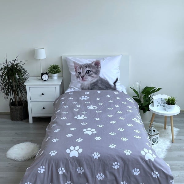 Bijela/siva pamučna dječja posteljina za krevet za jednu osobu 140x200 cm Kitten "Grey" – Jerry Fabrics-image-2