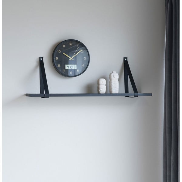 Crna drvena polica s crnim kožnim ručkama House Nordic Forno, 80 x 20 cm-image-1