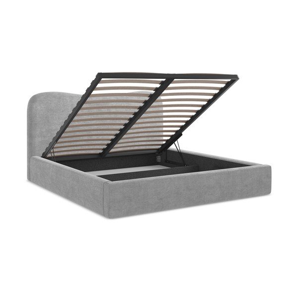 Svijetlo sivi tapecirani bračni krevet s prostorom za odlaganje s podnicom 180x200 cm Kahai – Makamii-image-3