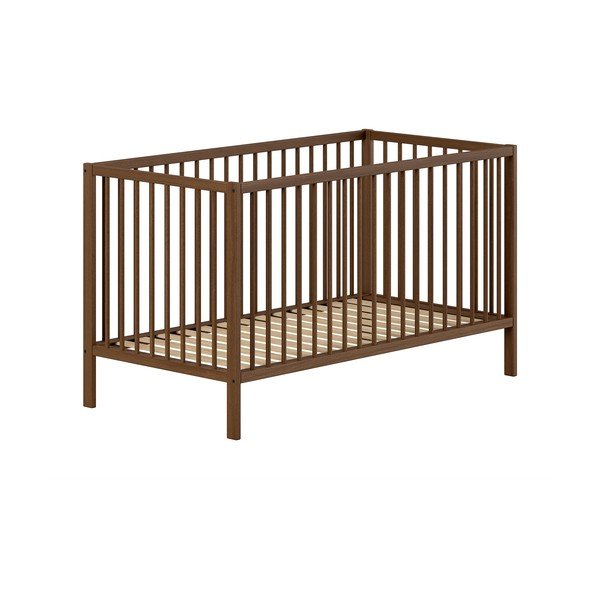 Smeđi dječji krevet od masivne bukve s uklonjivom stranicom/s podesivom visinom 70x140 cm Dino – Vipack