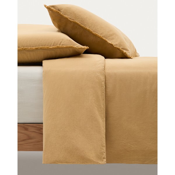 Senf žuta posteljina za bračni krevet/za produženi krevet od pamučnog perkala 260x240 cm Sifinia – Kave Home-image-3