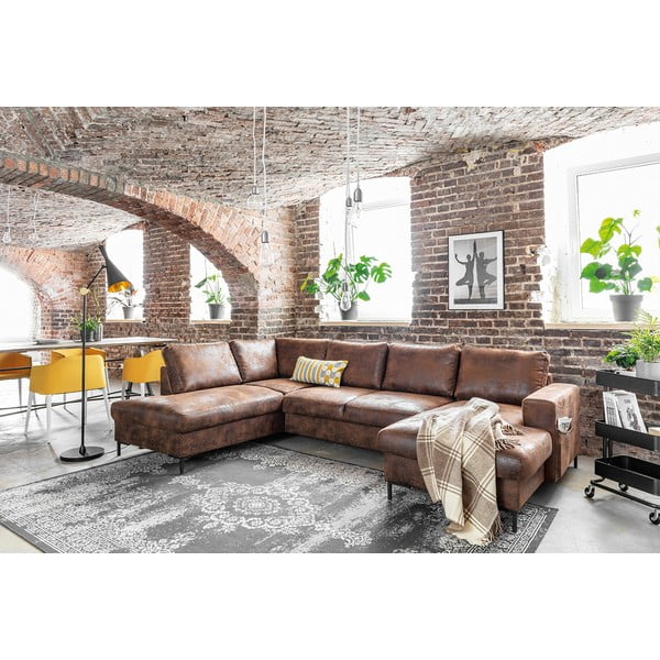 Smeđa kutna garnitura na razvlačenje u obliku slova "U" od imitacije kože Miuform Lofty Lilly Vintage, lijevi kut-image-4