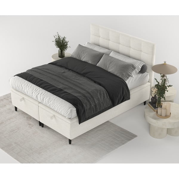 Krem tapecirani bračni krevet s prostorom za pohranu 160x200 cm Senses – Maison de Rêve-image-3