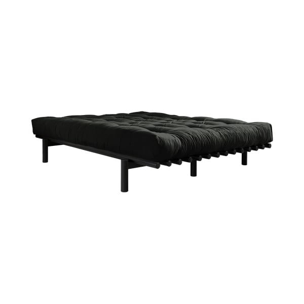 Bračni krevet od borovine s madracem Karup Design Pace Double Latex Black / Black, 140 x 200 cm