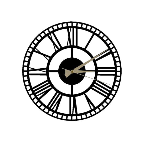 Crni zidni sat Roman Clock 2, ⌀ 50 cm