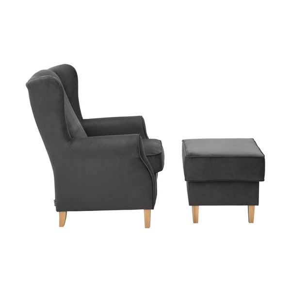 Antracit baršunasta fotelja s tabureom Max Winzer Lorris-image-2