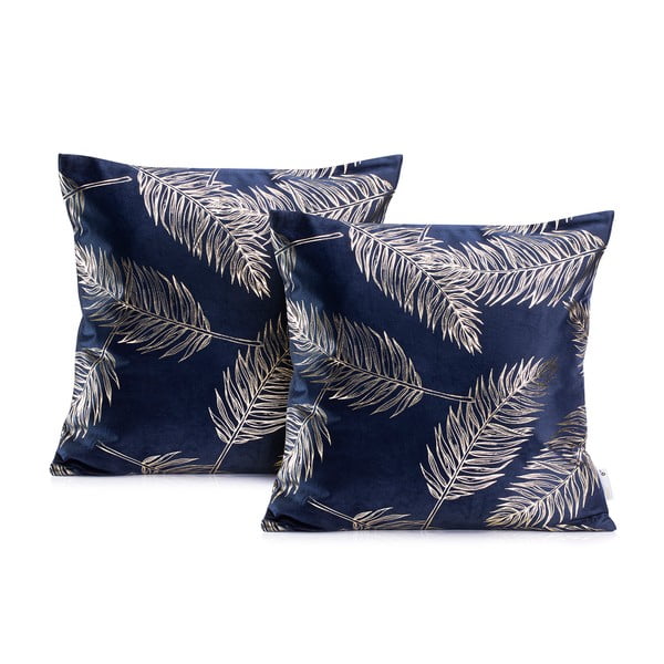 Set od 2 tamnoplave navlake za jastuke DecoKing Golden Leafes Dark Blue, 45 x 45 cm