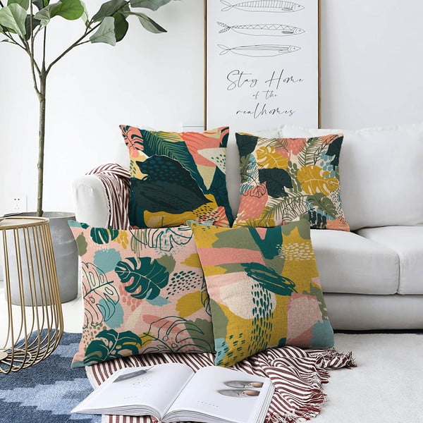 Set od 4 ukrasne jastučnice Minimalist Cushion Covers Colorful Leaves, 55 x 55 cm