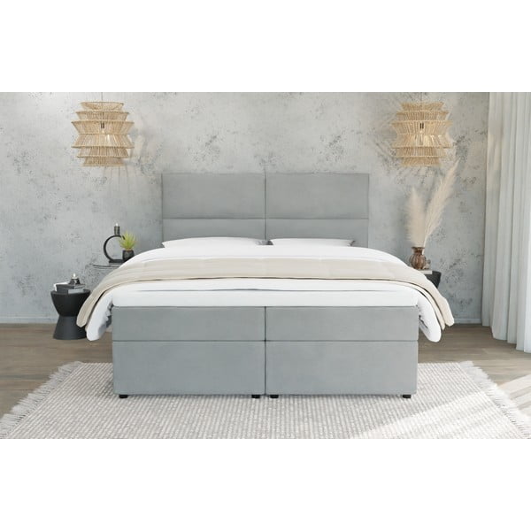 Svijetlo sivi boxspring krevet s prostorom za odlaganje 180x200 cm Rico – Ropez-image-2