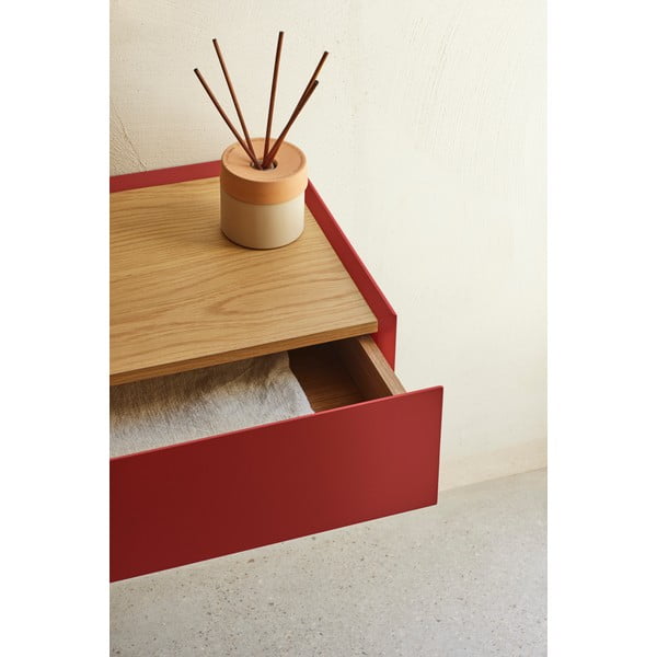 Crveni viseći noćni ormarić s pločom stola u dekoru hrasta Arista – Teulat-image-2