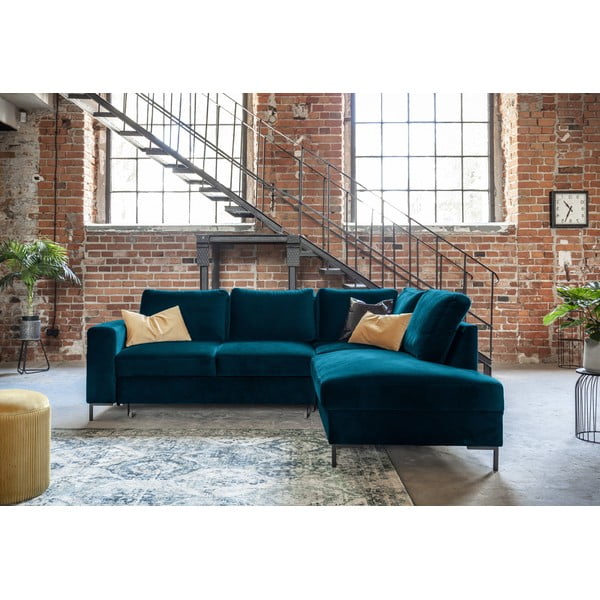 Tirkizna baršunasti sklopiva kutna garnitura (s desnim kutom) Lofty Lilly – Miuform-image-4