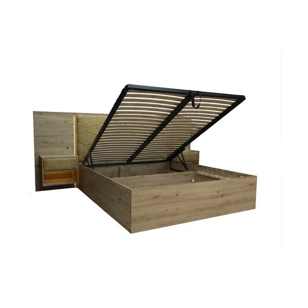 Zeleni tapecirani/od iverice bračni krevet s prostorom za odlaganje s podnicom 160x200 cm Palmeraie – Bobochic Paris-image-4