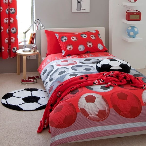 Dječja crvena posteljina Catherine Lansfield Football, 200 x 200 cm