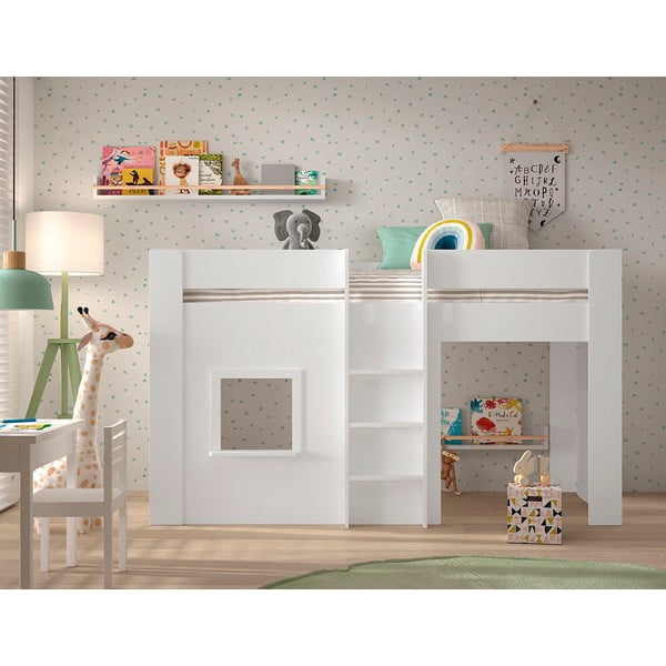 Bijeli podignuti dječji krevet od masivnog bora 90x200 cm RENO – Vipack-image-1