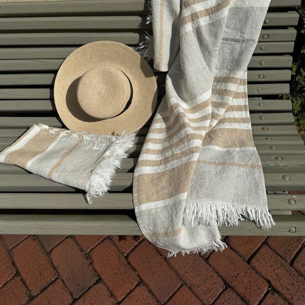Bež laneni ručnik za plažu 85x140 cm Allure Stripe – Linen Tales-image-2