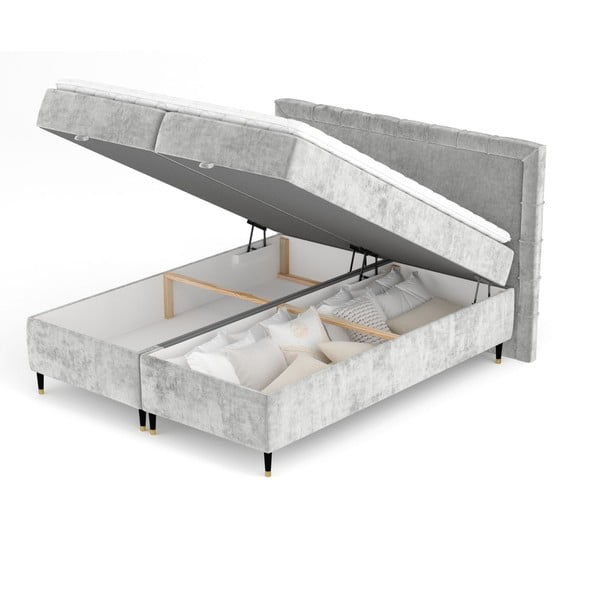 Svijetlo sivi boxspring krevet s prostorom za pohranu 180x200 cm Voyage – Maison de Rêve-image-2