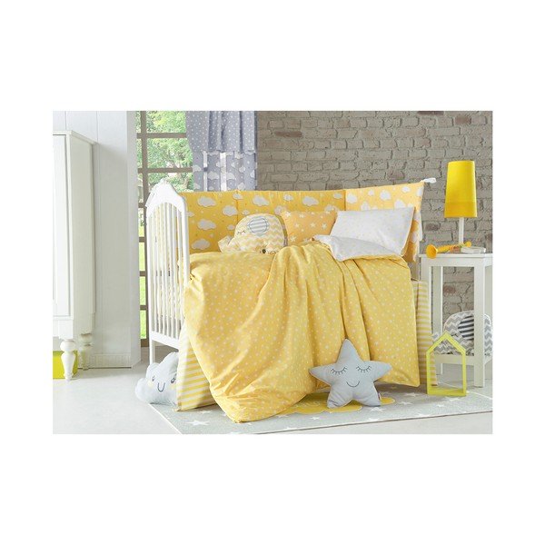 Žuti zaštitni pamučni jastuk za ogradicu za dječji krevet Mike & Co. NEW YORK Carino, 40 x 210 cm-image-1