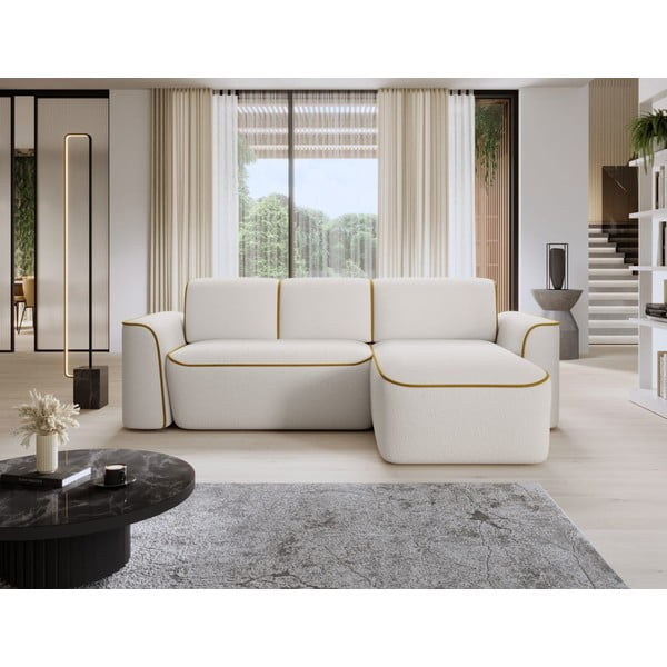 Žuta /krem kutna garnitura od bouclé tkanine (s desnim kutom/s ležaljkom) Ume – ELTAP-image-1