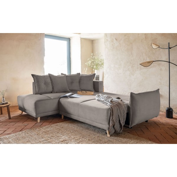 Svjetlo smeđa sklopiva kutna garnitura od samta (s lijevim kutom) Lazy Lukka – Miuform-image-4