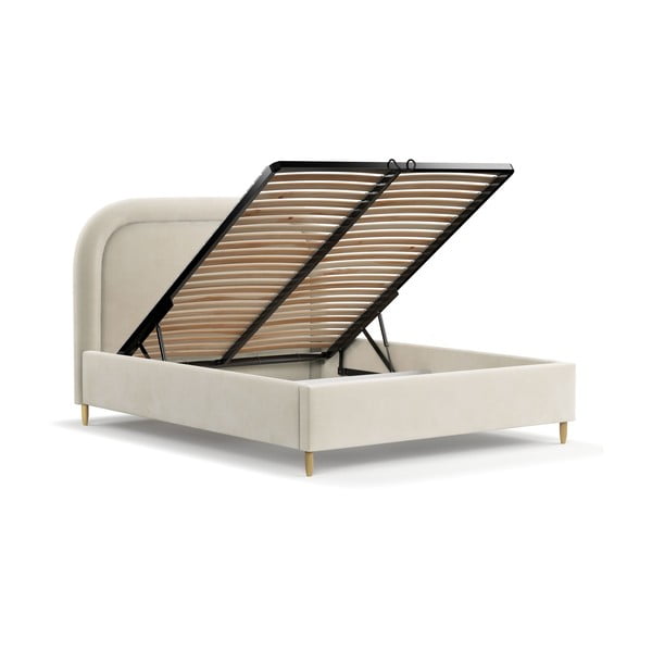 Krem tapecirani bračni krevet s prostorom za pohranu s podnicom 180x200 cm Mija – Maison de Rêve-image-3