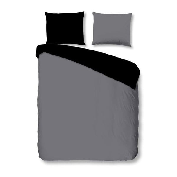 Sivo-crna pamučna posteljina za krevet za jednu osobu Good Morning Basso Uni, 140 x 200 cm