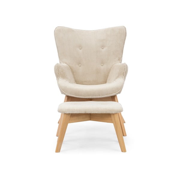 Bež fotelja s naslonjačem za noge od samta Niko – Ropez-image-3