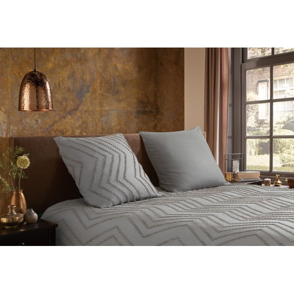 Siva/smeđa posteljina za krevet za jednu osobu/za produženi krevet od mikrovlakana 140x220 cm Pure Zigzag – Good Morning-image-1