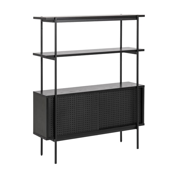 Crna biblioteka u dekoru jasena s kliznim vratima 94x114 cm Angus – Actona-image-2