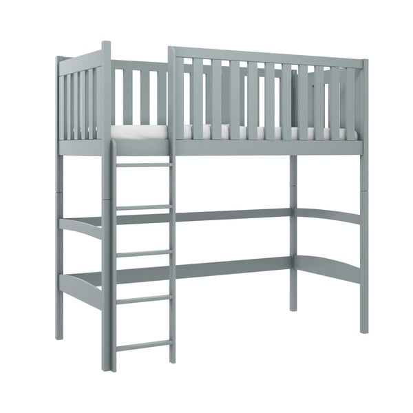 Sivi povišeni dječji krevet od borovine 90x200 cm Laura - Lano Meble