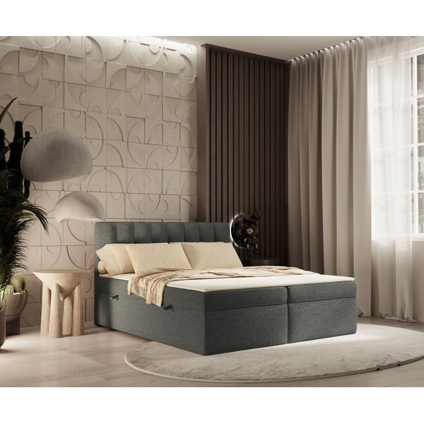 Tamno sivi boxspring krevet s prostorom za pohranu 180x200 cm Novento – Maison de Rêve-image-1